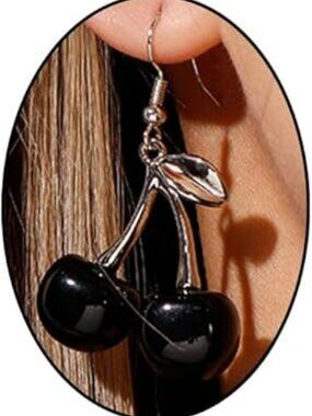 NEW 3D Cherry Earrings Gold Fruit Earrings Cherry Dangle Earring Broken Fruit